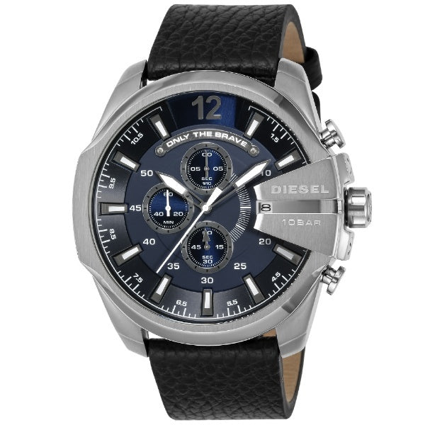 Diesel DZ4423 Mega Chief Chronograph Men's Watch – Blue Dial & Black Leather Strap