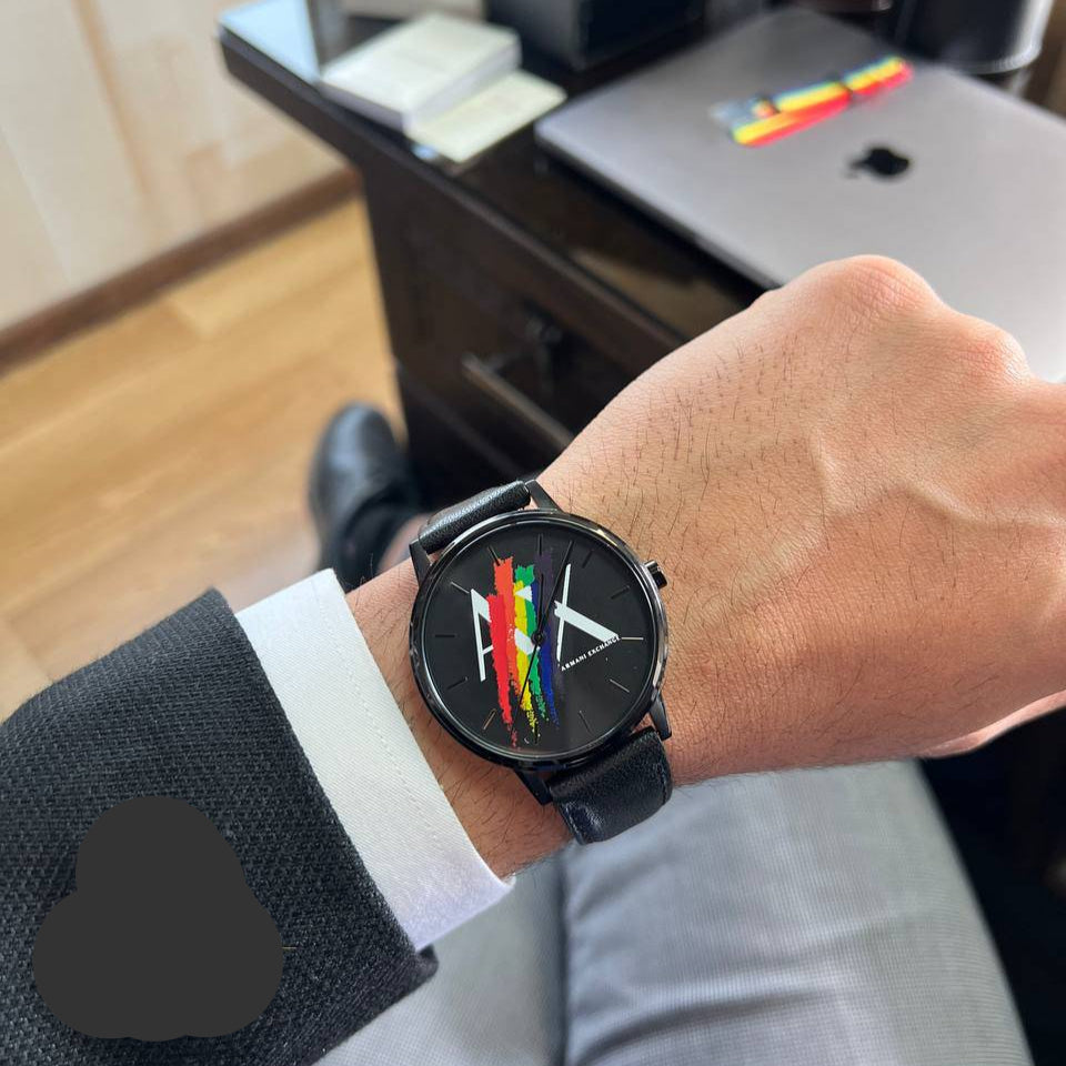 Armani Exchange Cayde AX7120 Men's Analog Watch – Black Dial with Black Leather Strap