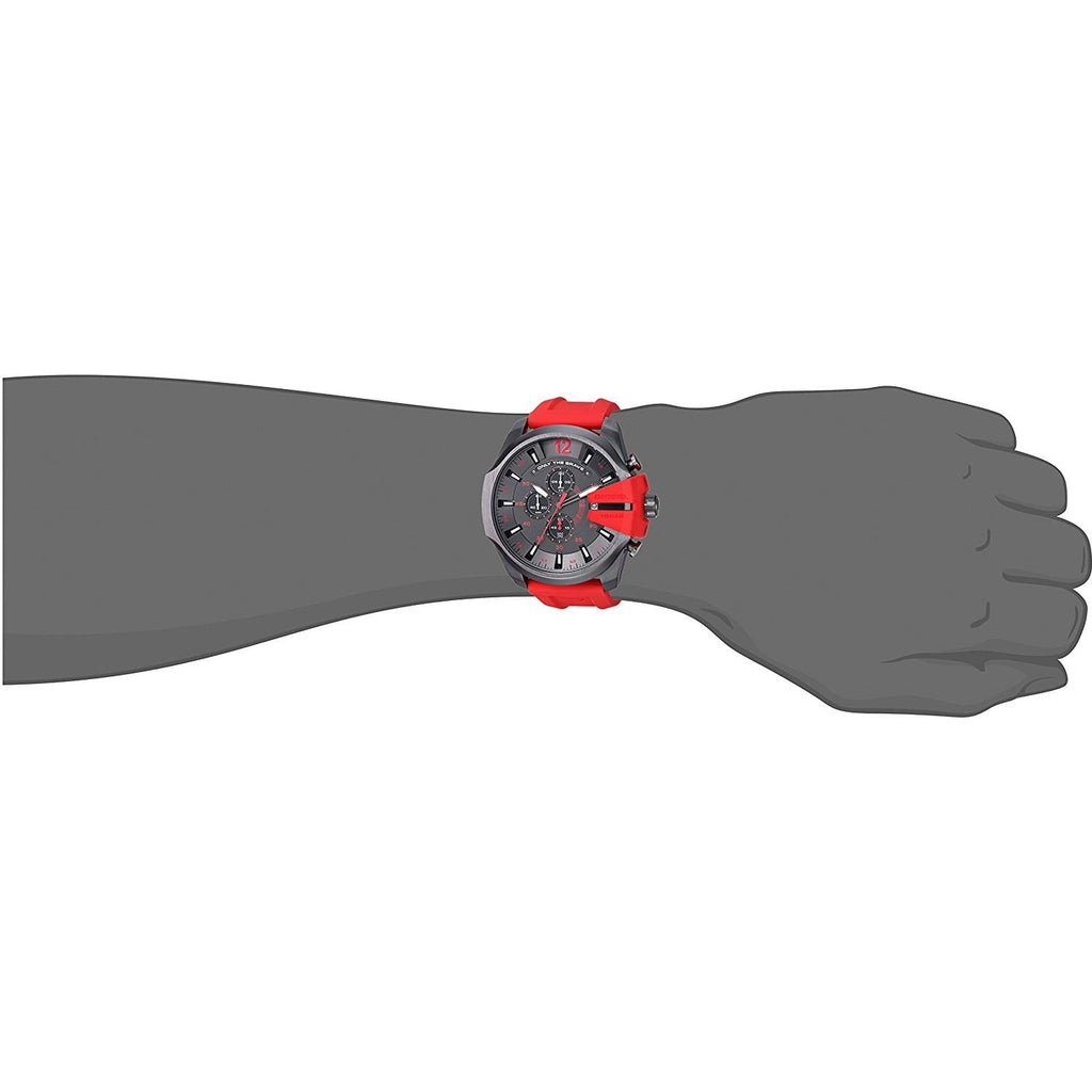 Diesel DZ4427 Mega Chief Chronograph Men's Watch – Black Dial & Red Silicone Strap