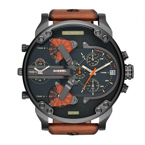 Diesel DZ7332 Mr. Daddy 2.0 Chronograph Men's Watch – Black Dial & Brown Leather Strap