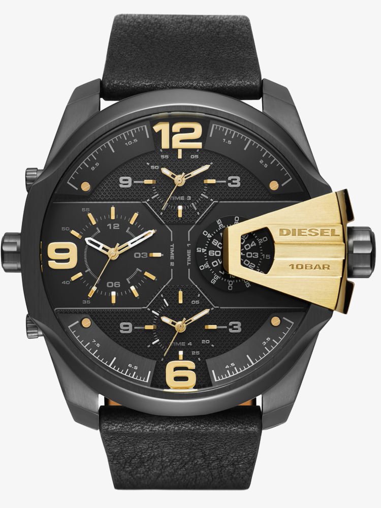 Diesel DZ7377 Uber Chief Two-Hand Men's Watch – Black Dial & Black Leather Strap