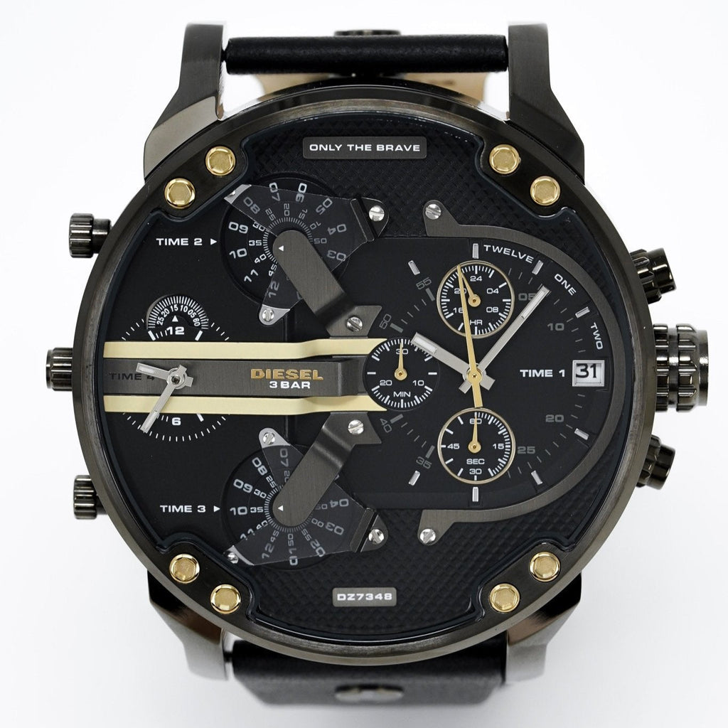 Diesel DZ7348 Mr. Daddy 2.0 Chronograph Men's Watch – Black Dial & Black Leather Strap