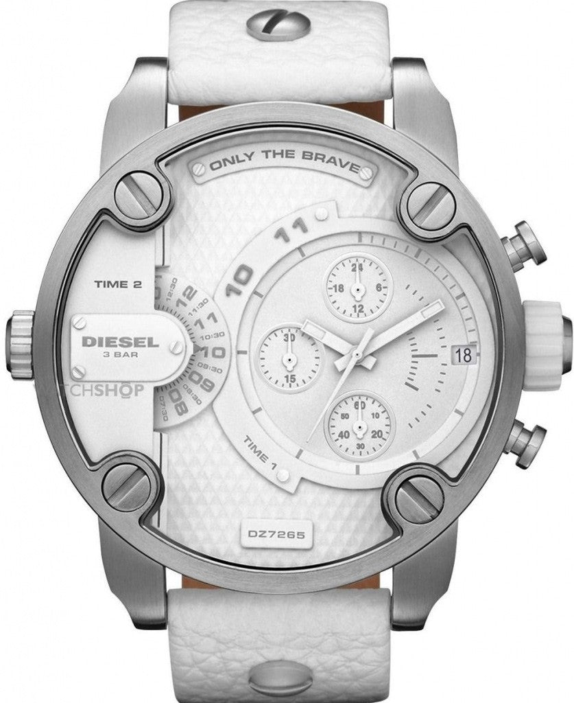 Diesel DZ7265 Badass Chronograph Men's Watch – White Dial & White Leather Strap