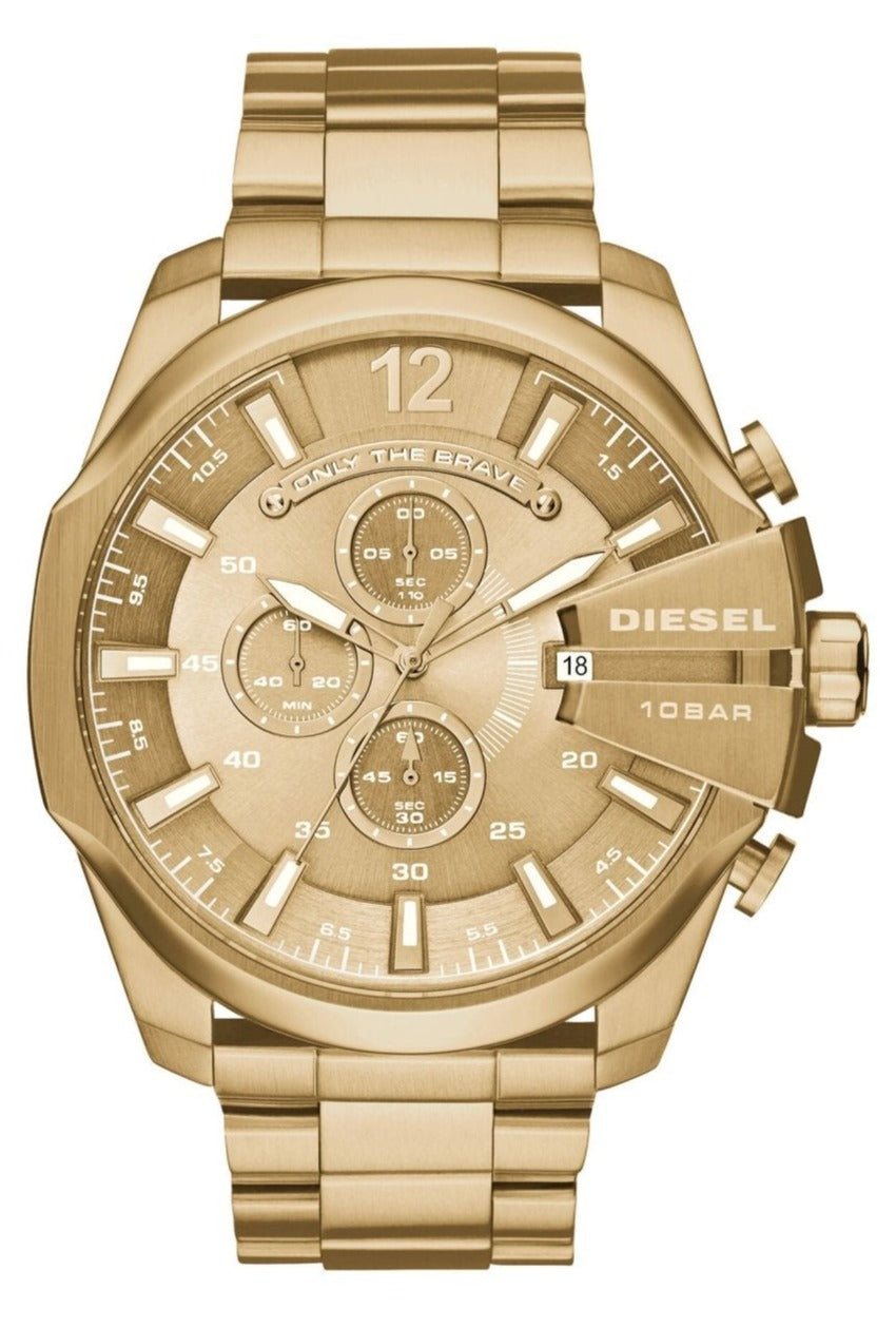 Diesel DZ4360 Mega Chief Chronograph Men's Watch – Gold Dial & Gold Stainless Steel Strap