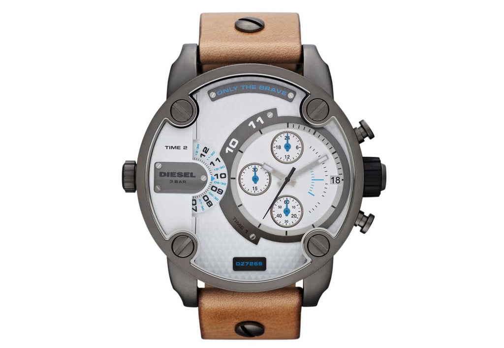 Diesel DZ7269 SBA Dual Time Chronograph Men's Watch – White Dial & Brown Leather Strap