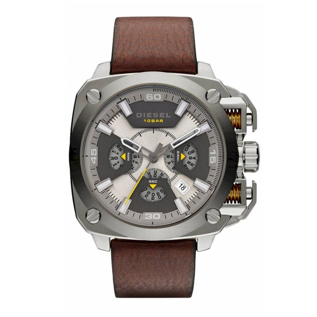 Diesel DZ7343 BAMF Chronograph Men's Watch – Beige Dial & Brown Leather Strap