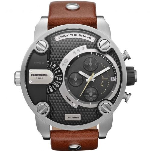 Diesel DZ7264 SBA Dual Time Men's Watch – Black Dial & Brown Leather Strap