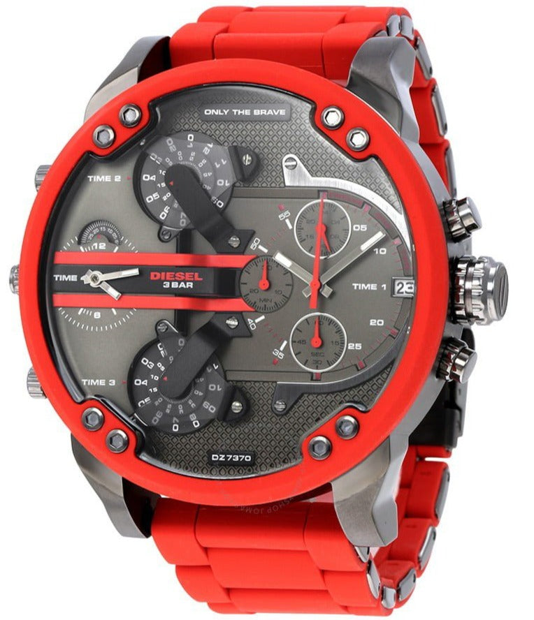 Diesel DZ7370 Mr. Daddy 2.0 Chronograph Men's Watch – Black Dial & Red Silicone Strap