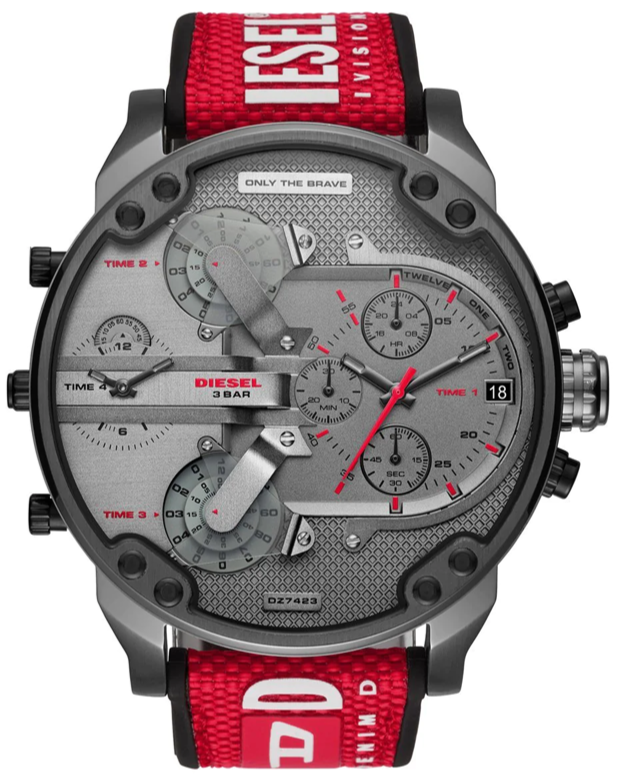 Diesel DZ7423 Mr. Daddy 2.0 Chronograph Men's Watch – Grey Dial & Red Rubber Strap