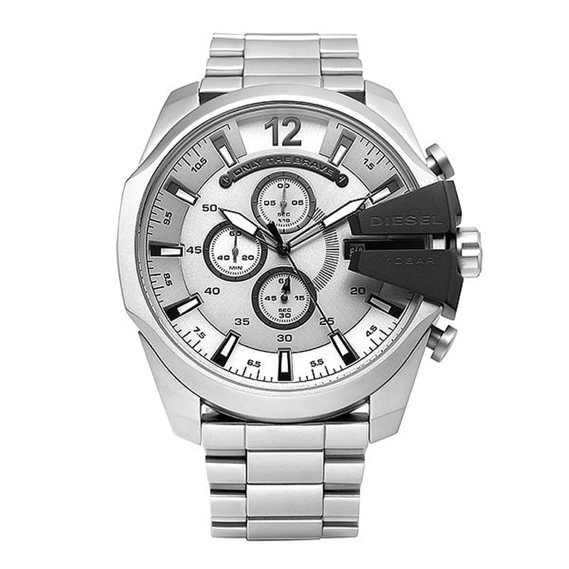 Diesel DZ4501 Mega Chief Chronograph Men's Watch – Silver Dial & Silver Stainless Steel Strap