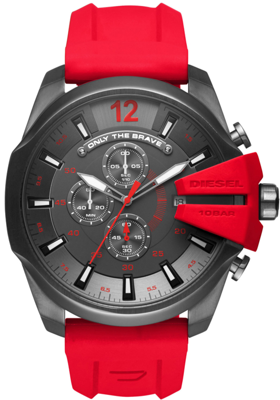 Diesel DZ4427 Mega Chief Chronograph Men's Watch – Black Dial & Red Silicone Strap