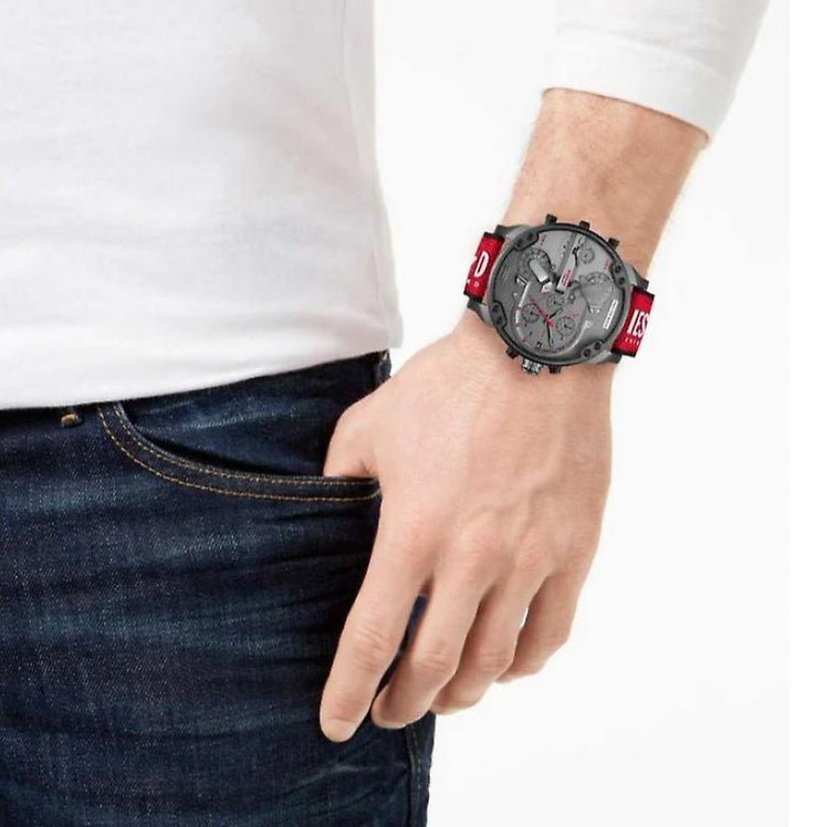 Diesel DZ7423 Mr. Daddy 2.0 Chronograph Men's Watch – Grey Dial & Red Rubber Strap