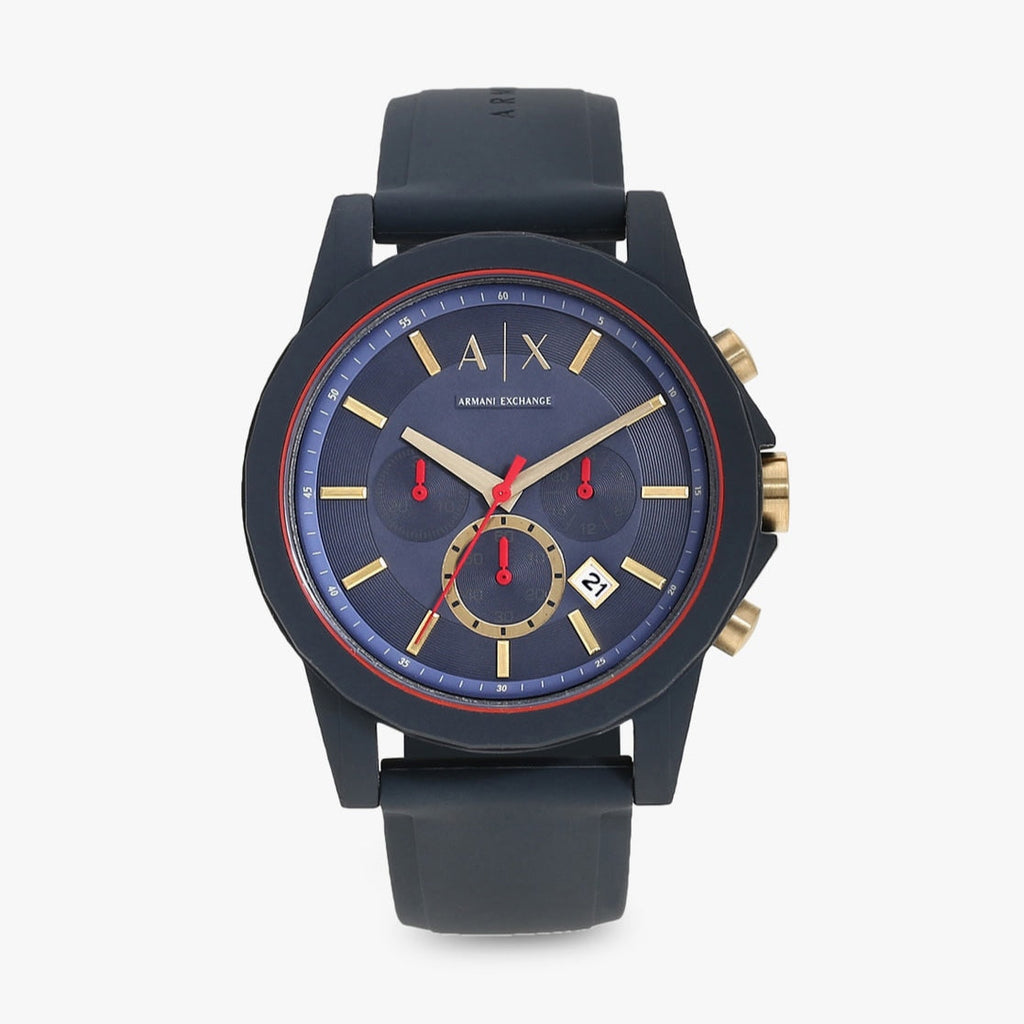 Armani Exchange Outerbanks AX1335 Men's Chronograph Watch – Blue Dial with Blue Silicone Strap