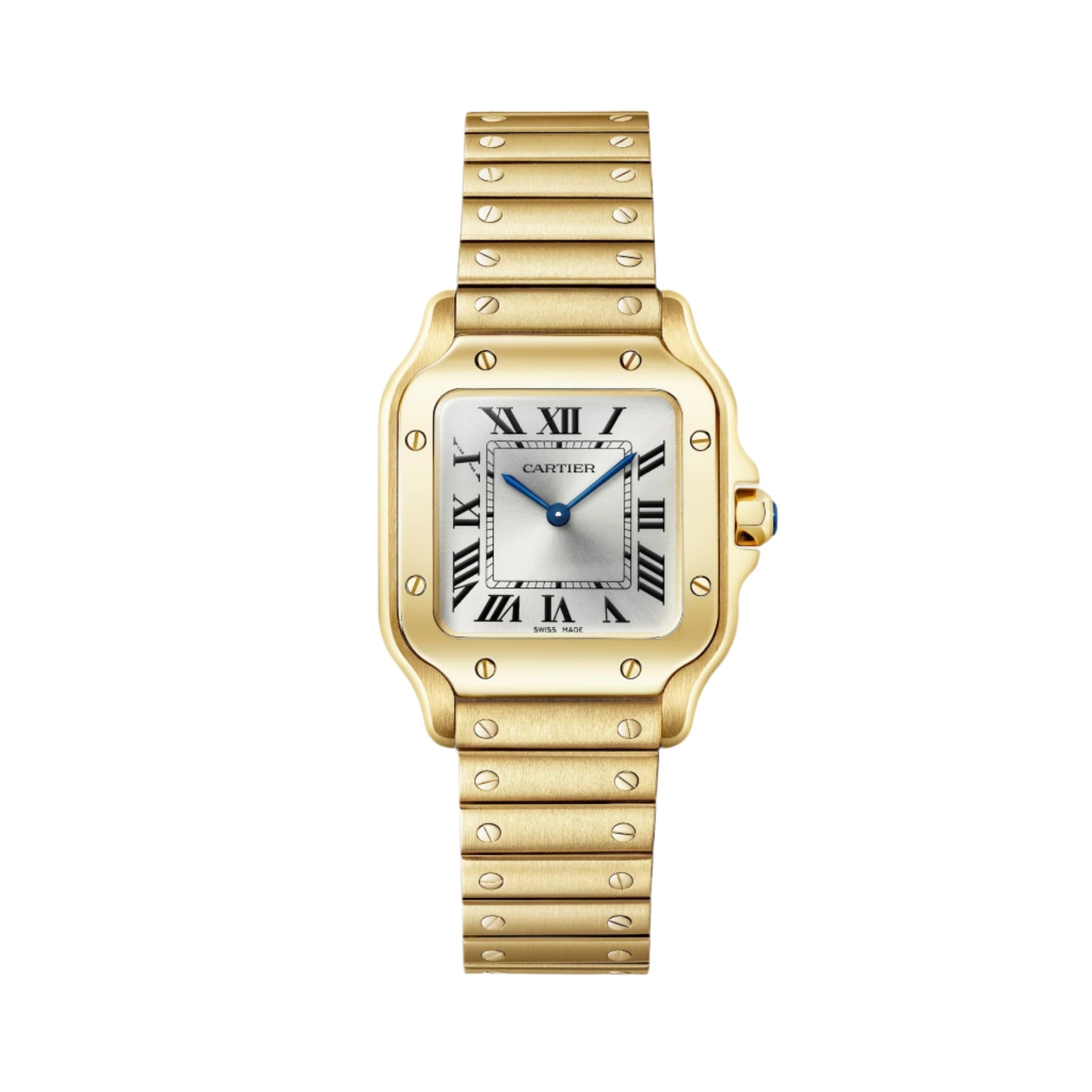 Santos De Cartier Small Model | 27mm, 18K Yellow Gold, Silver Dial