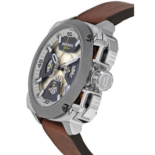 Diesel DZ7343 BAMF Chronograph Men's Watch – Beige Dial & Brown Leather Strap