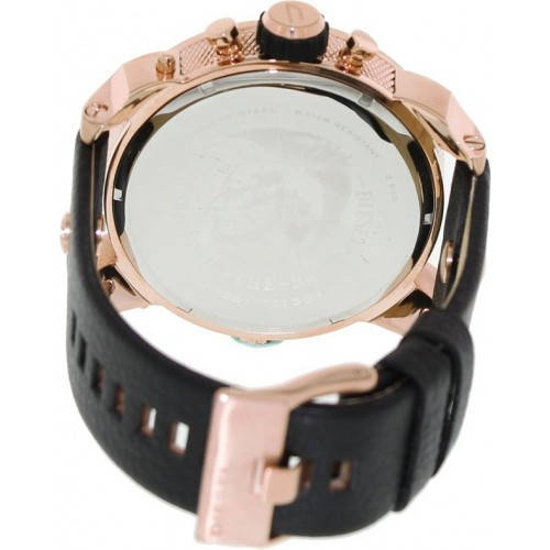 Diesel DZ7282 Little Daddy Men's Watch – Black & Gold Dial & Black Leather Strap