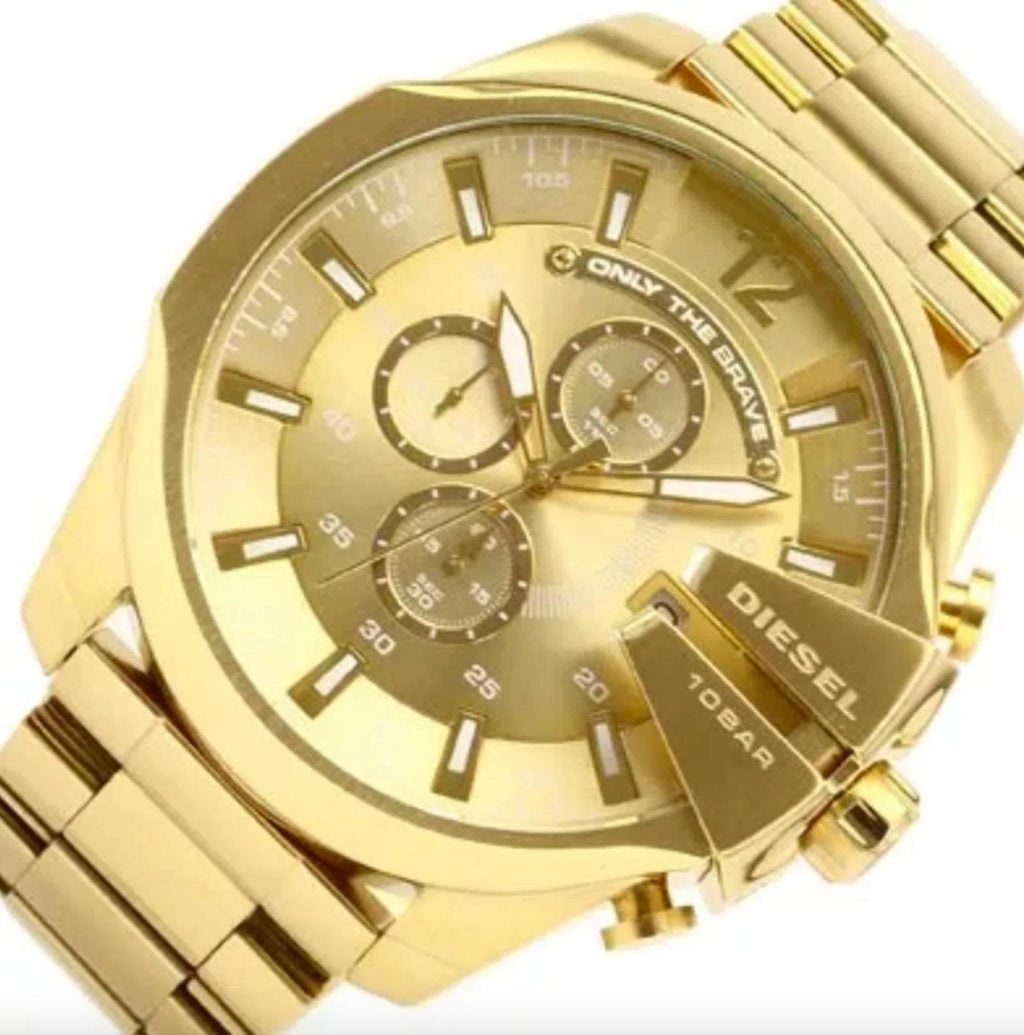 Diesel DZ4360 Mega Chief Chronograph Men's Watch – Gold Dial & Gold Stainless Steel Strap