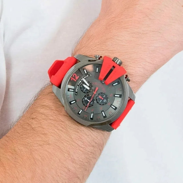 Diesel DZ4427 Mega Chief Chronograph Men's Watch – Black Dial & Red Silicone Strap