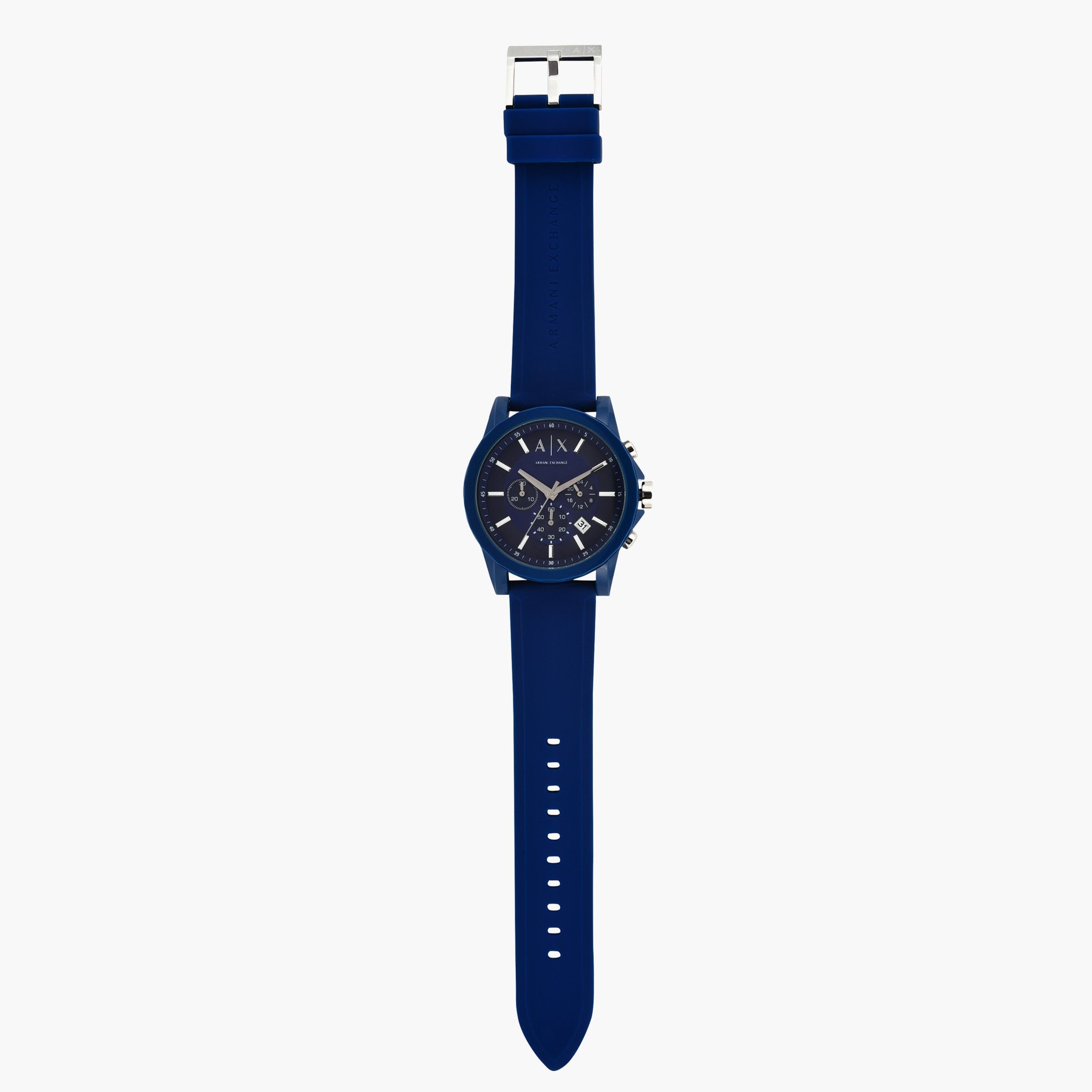 Men's Armani Exchange Outerbanks Chronograph Watch AX1327 – Blue Dial with Blue Silicone Strap