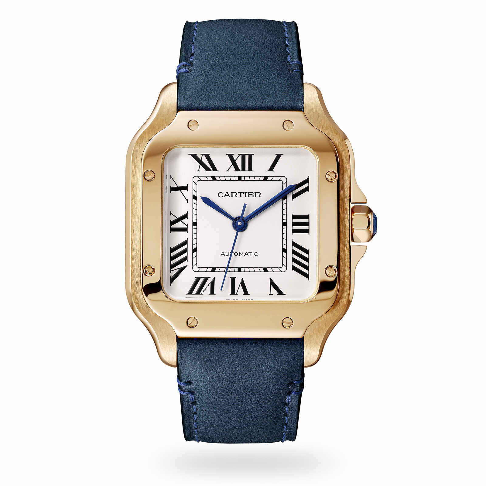 Santos de Cartier Medium Model | 35mm, 18K Rose Gold, Alligator Leather, Silver Dial