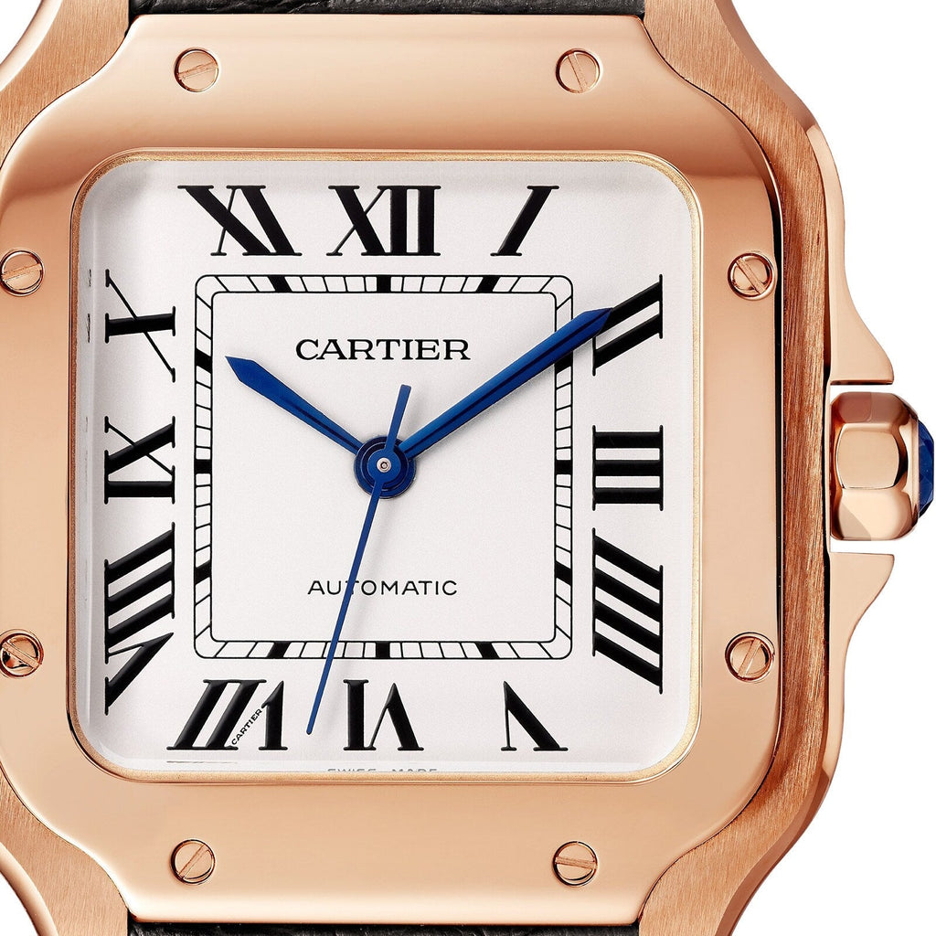 Santos de Cartier Medium Model | 35mm, 18K Rose Gold, Alligator Leather, Silver Dial