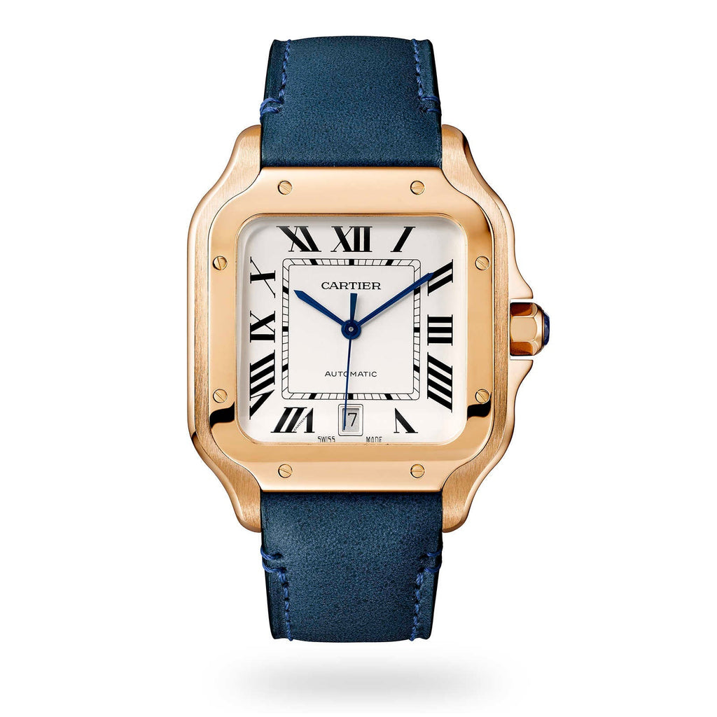 Santos de Cartier Large Model | 40mm, 18K Rose Gold, Alligator Leather, Silver Dial