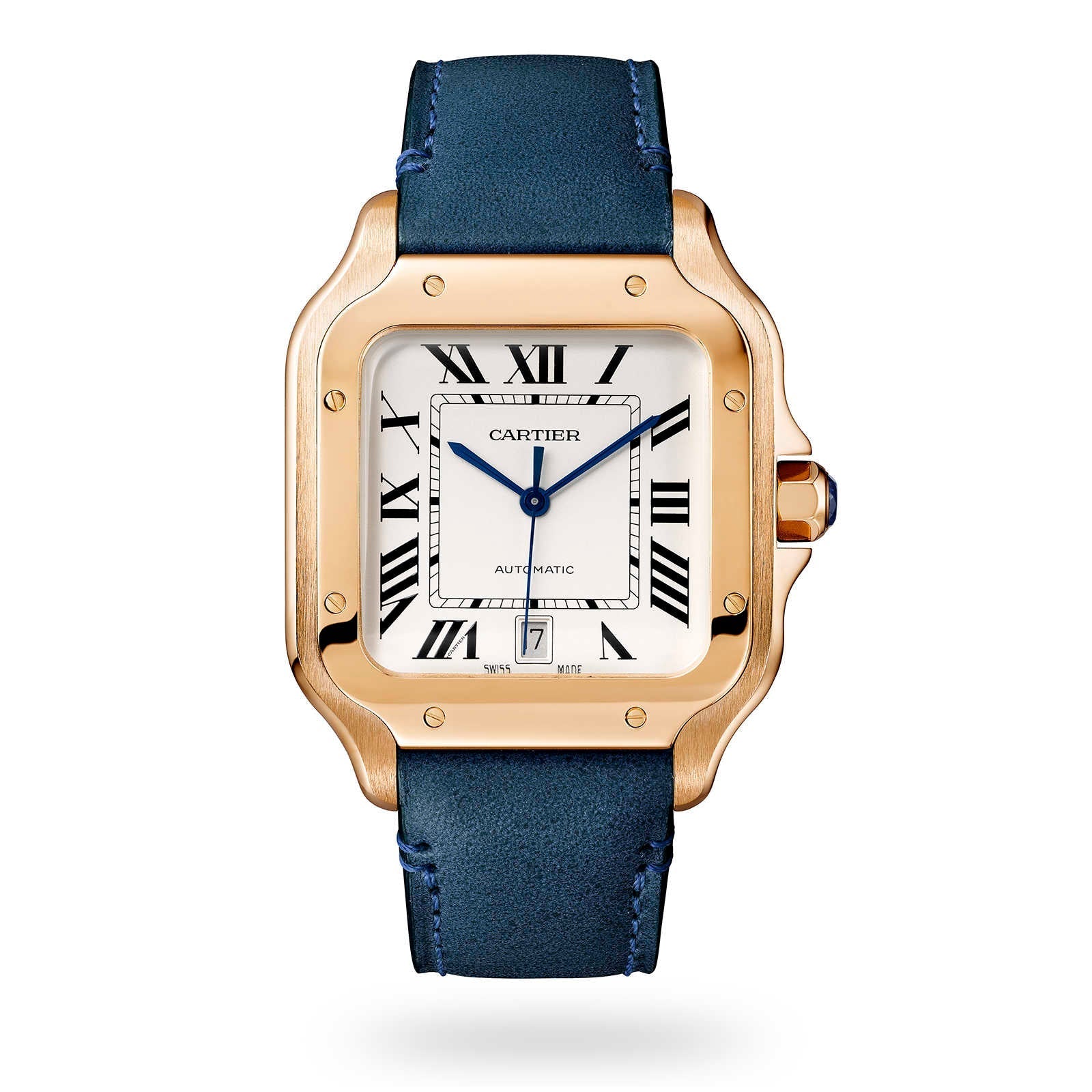 Santos de Cartier Large Model | 40mm, 18K Rose Gold, Alligator Leather, Silver Dial