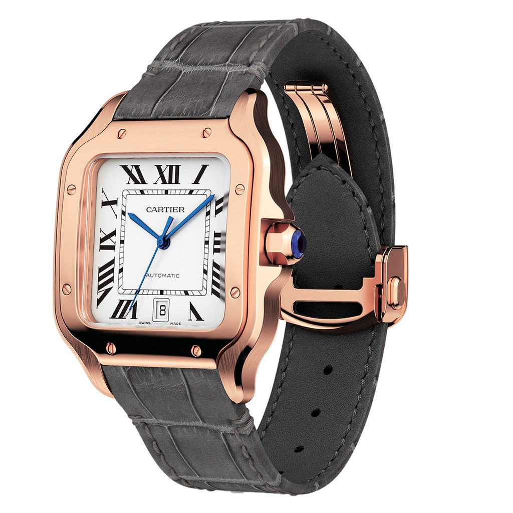 Santos de Cartier Large Model | 40mm, 18K Rose Gold, Alligator Leather, Silver Dial