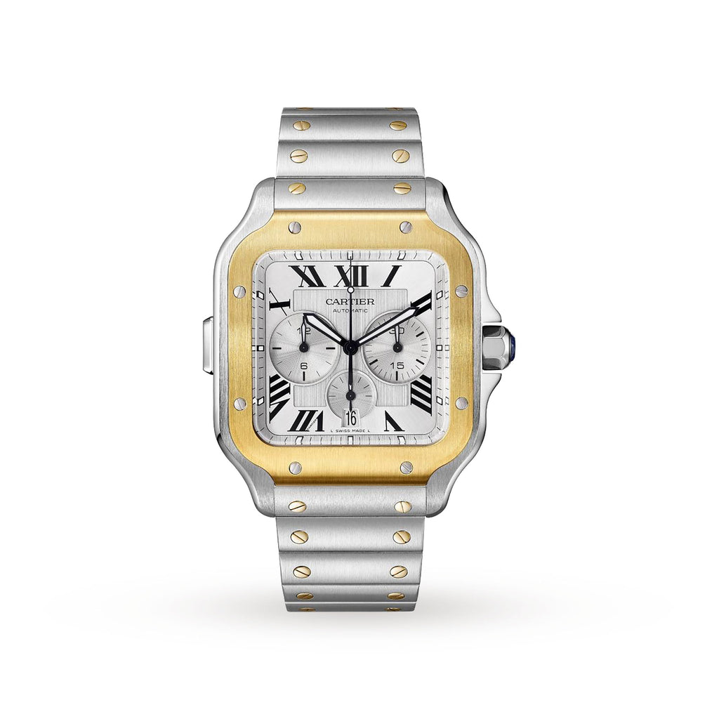 Santos de Cartier Chronograph | 43mm, Two-Tone Steel & 18K Yellow Gold, Silver Dial