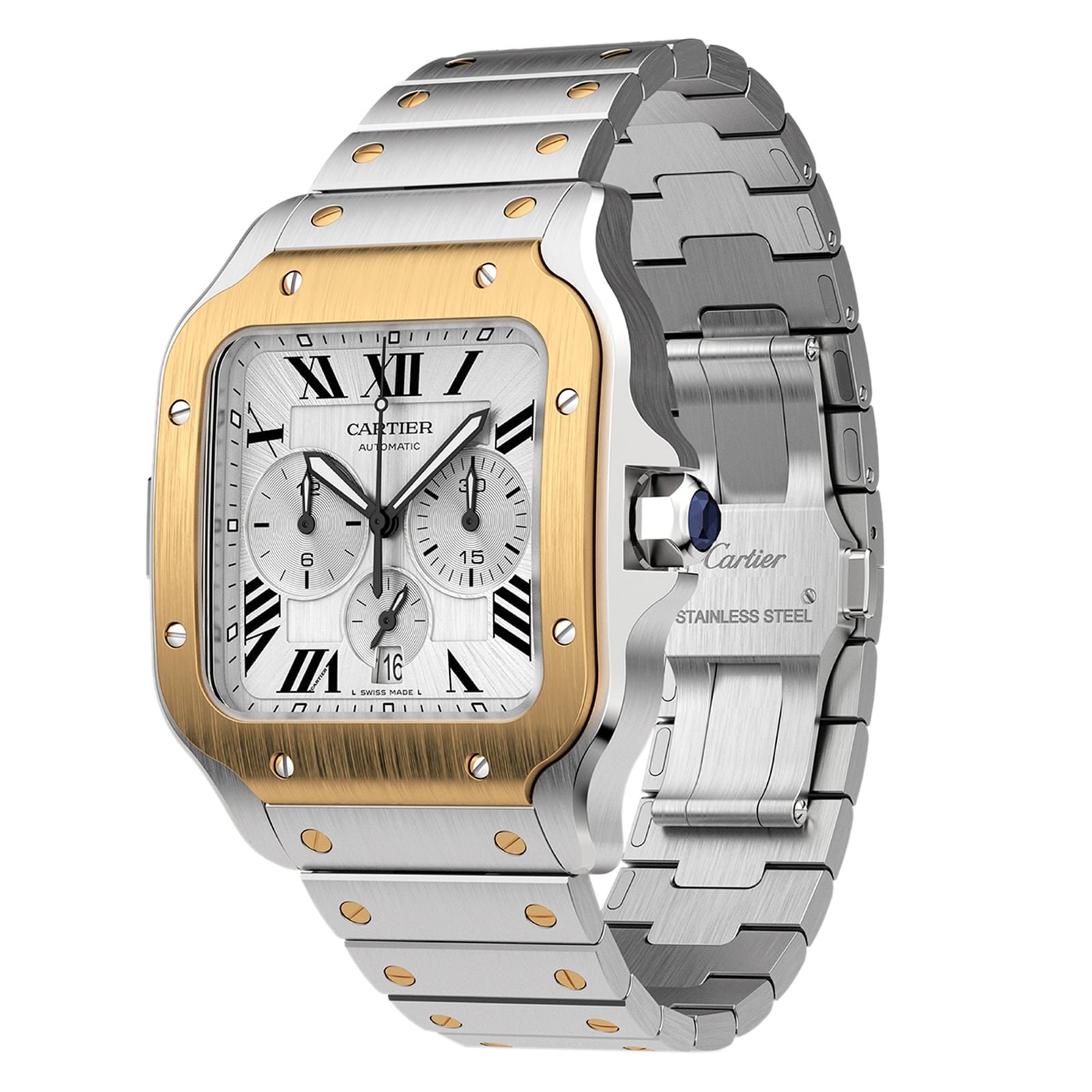 Santos de Cartier Chronograph | 43mm, Two-Tone Steel & 18K Yellow Gold, Silver Dial