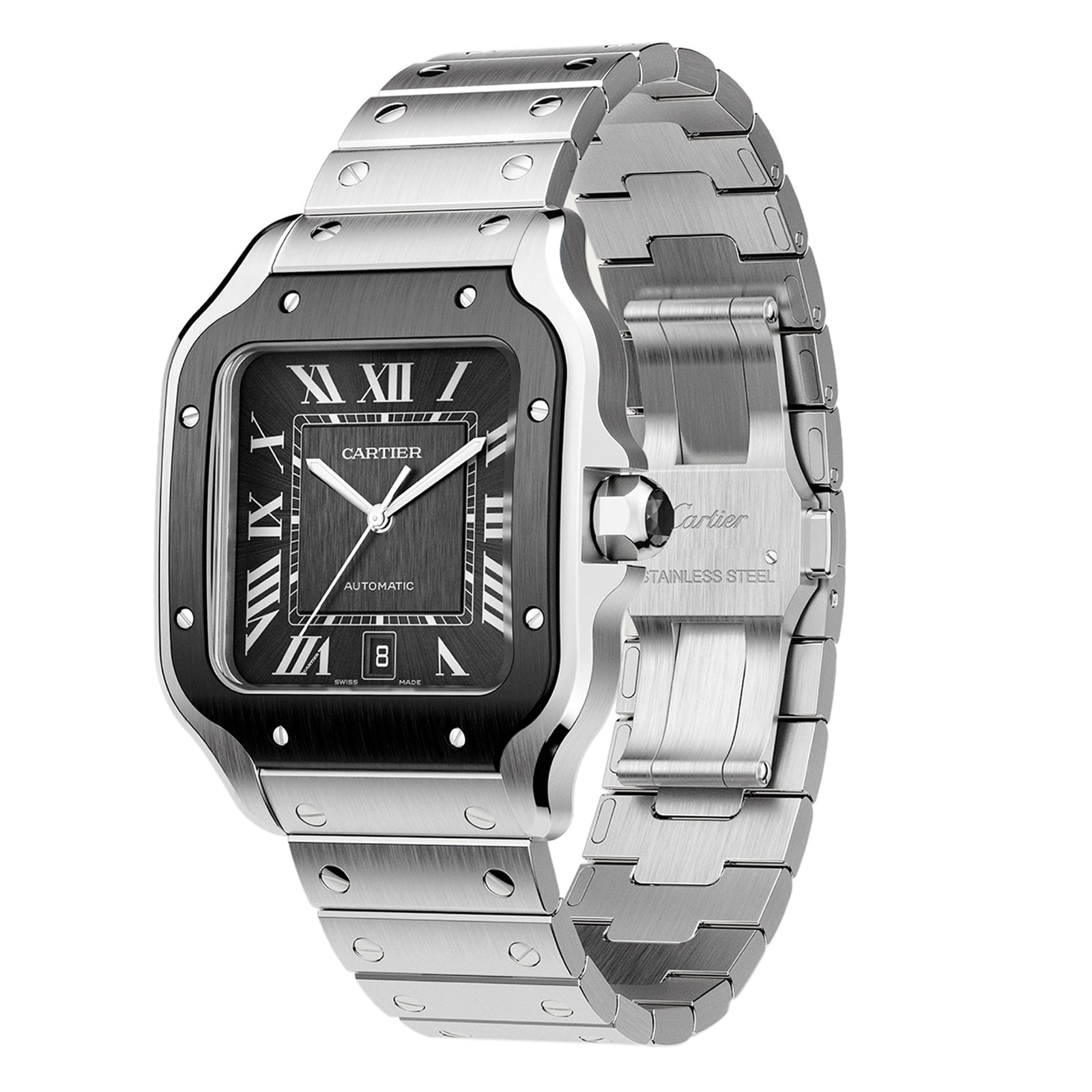 Santos de Cartier Large Model | 40mm, Two-Tone Steel & ADLC, Steel, Grey Dial