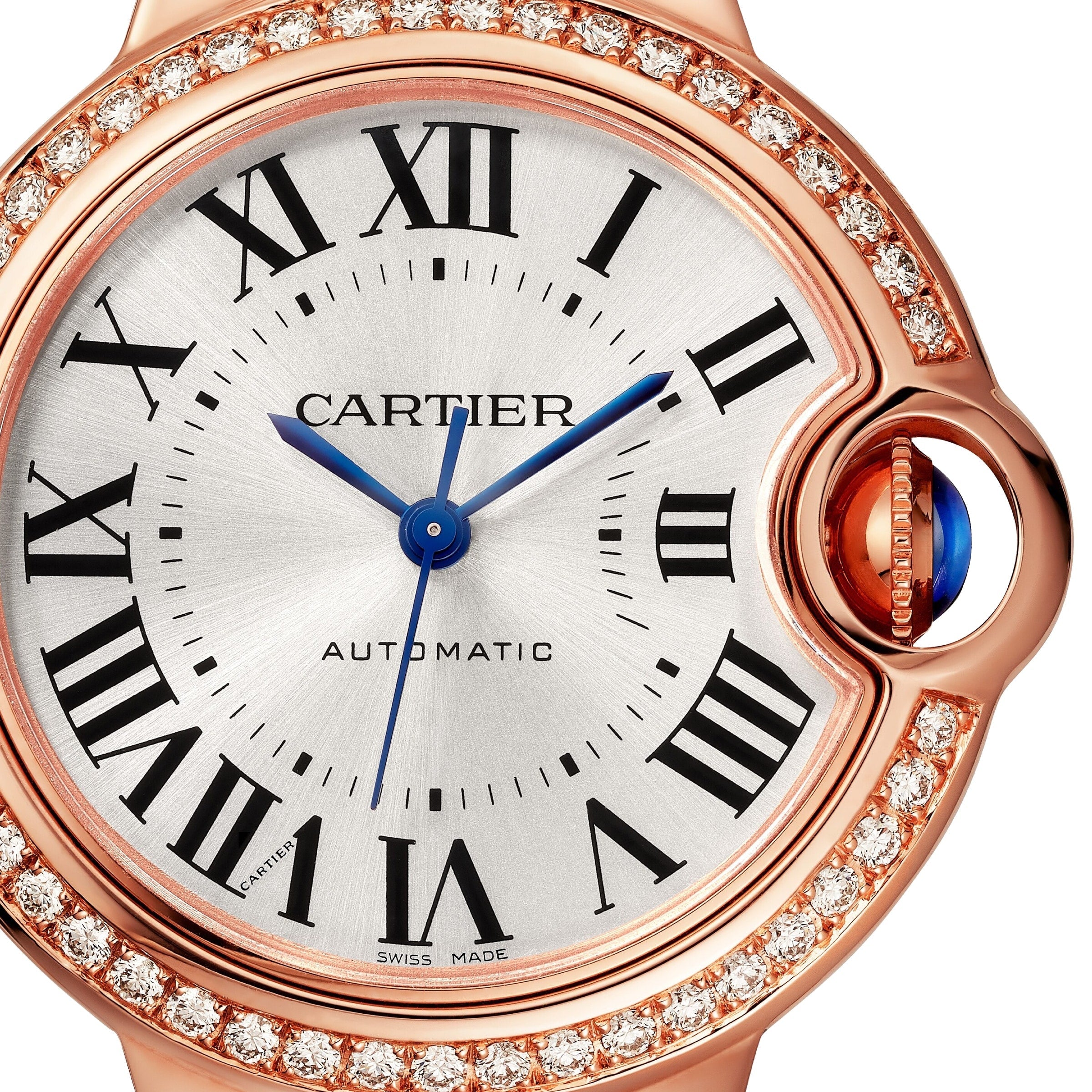 Ballon Bleu de Cartier 33 | 33mm, 18K Rose Gold, Alligator Leather, Silver Dial