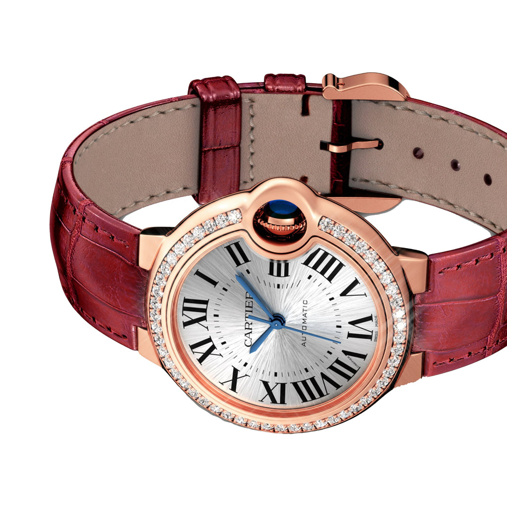 Ballon Bleu de Cartier 33 | 33mm, 18K Rose Gold, Alligator Leather, Silver Dial