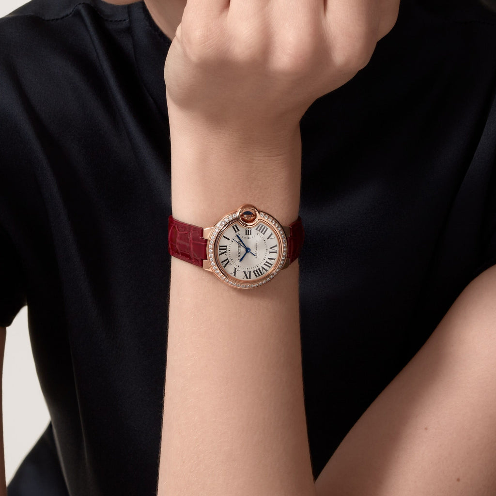 Ballon Bleu de Cartier 33 | 33mm, 18K Rose Gold, Alligator Leather, Silver Dial
