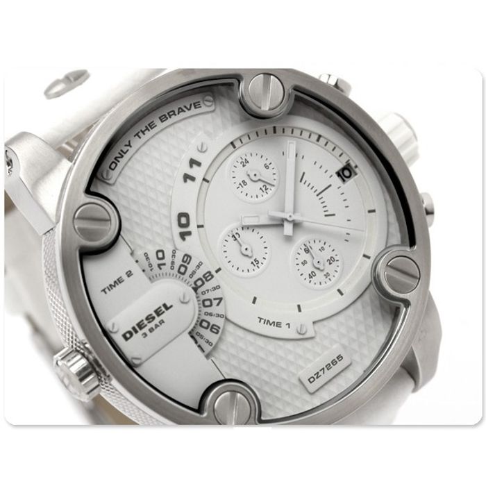 Diesel DZ7265 Badass Chronograph Men's Watch – White Dial & White Leather Strap