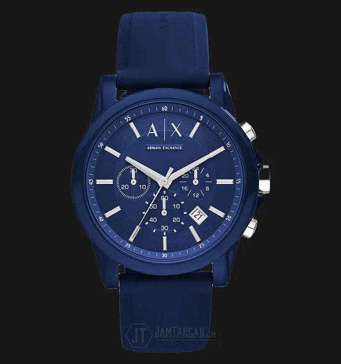Men's Armani Exchange Outerbanks Chronograph Watch AX1327 – Blue Dial with Blue Silicone Strap