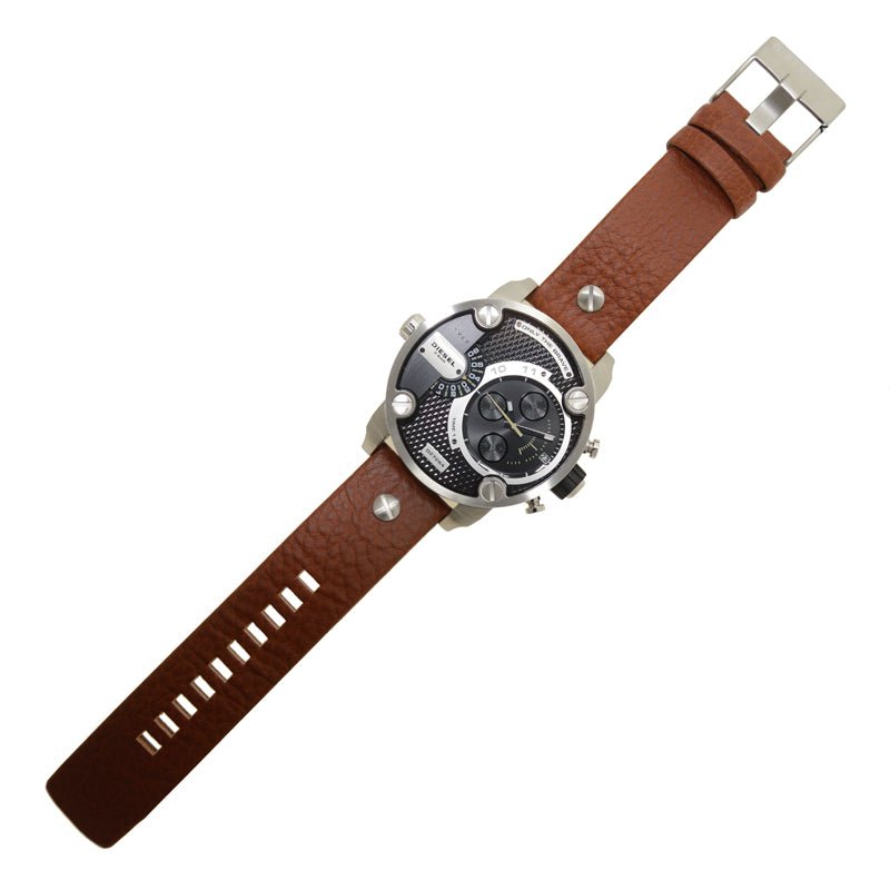 Diesel DZ7264 SBA Dual Time Men's Watch – Black Dial & Brown Leather Strap