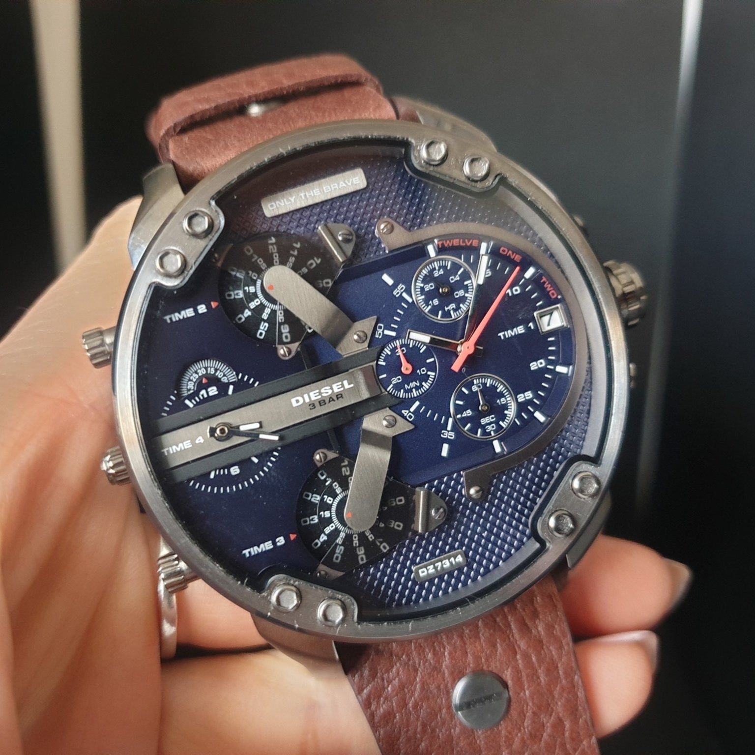 Diesel DZ7314 Mr. Daddy Chronograph Men's Watch – Blue Dial & Brown Leather Strap