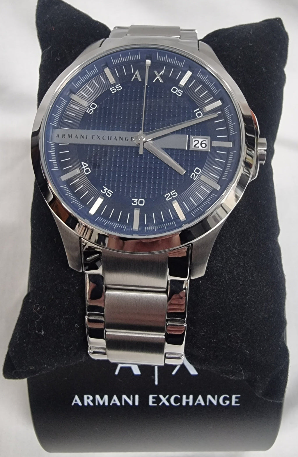 Armani Exchange Hampton AX2132 Men's Chronograph – Blue Dial with Silver Stainless Steel Bracelet
