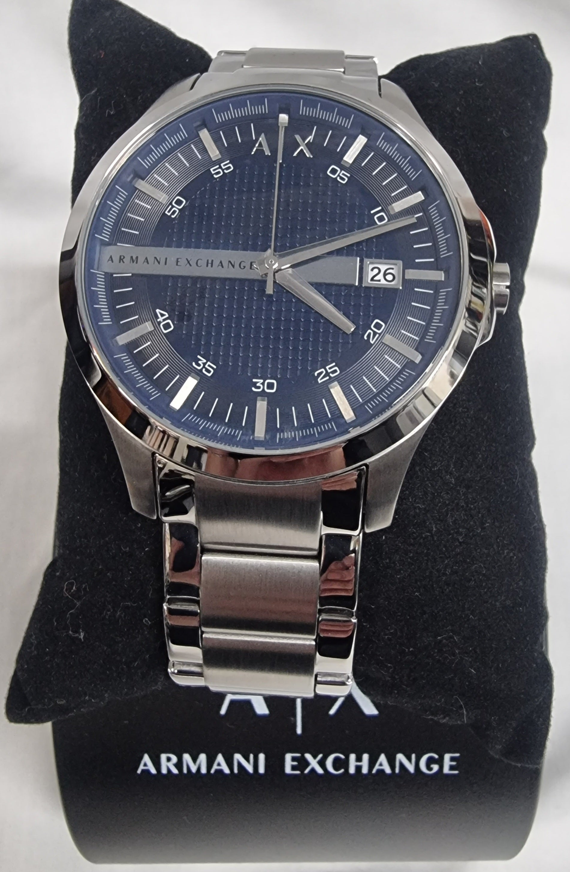 Armani Exchange Hampton AX2132 Men's Chronograph – Blue Dial with Silver Stainless Steel Bracelet