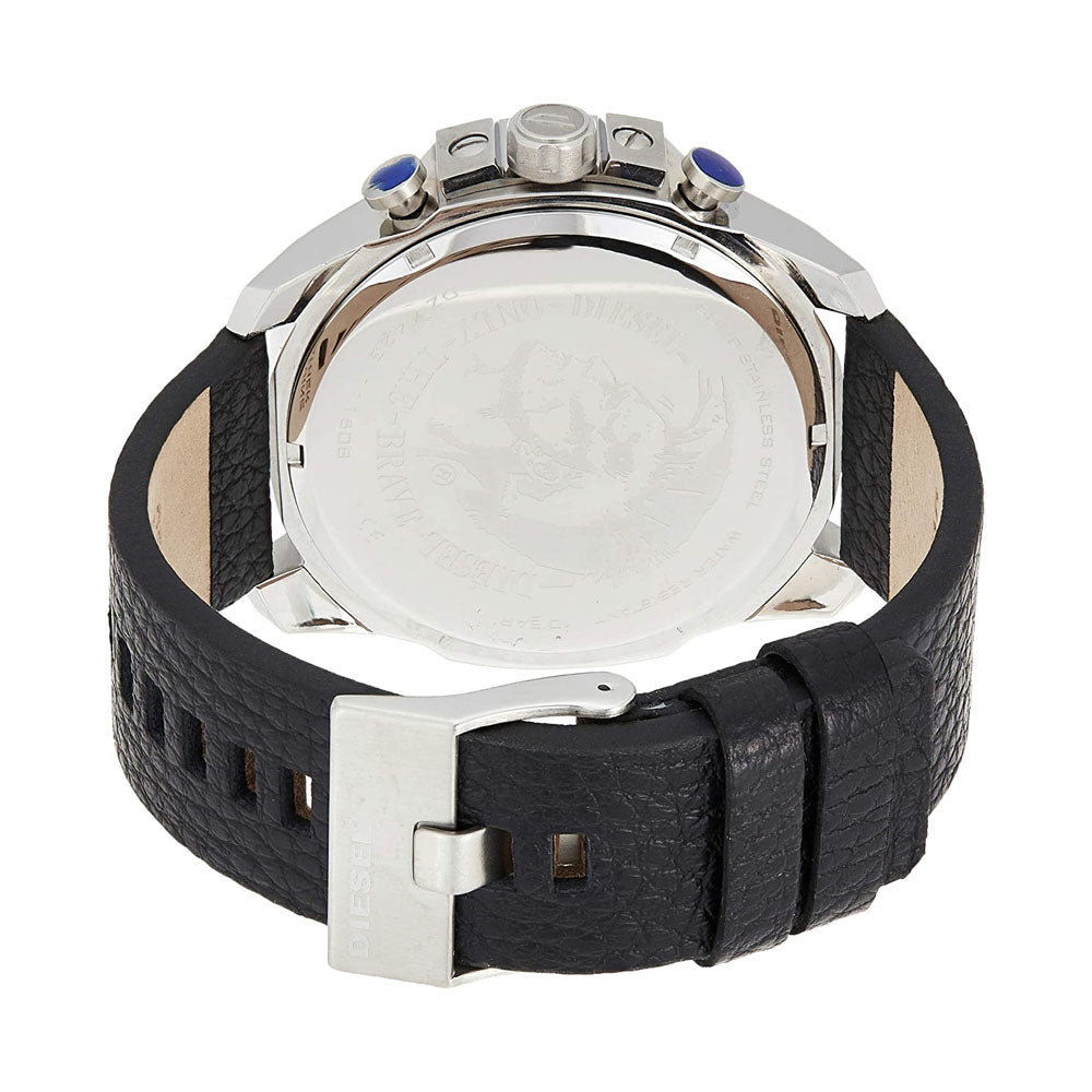 Diesel DZ4423 Mega Chief Chronograph Men's Watch – Blue Dial & Black Leather Strap