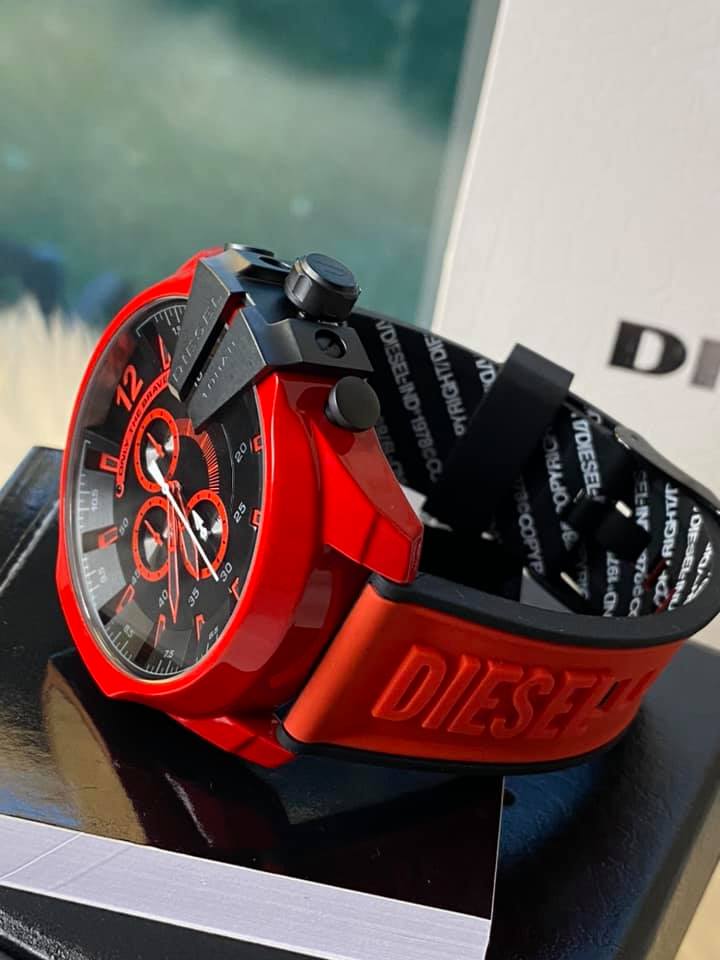 Diesel DZ4526 Mega Chief Chronograph Men's Watch – Black Dial & Red Rubber Strap
