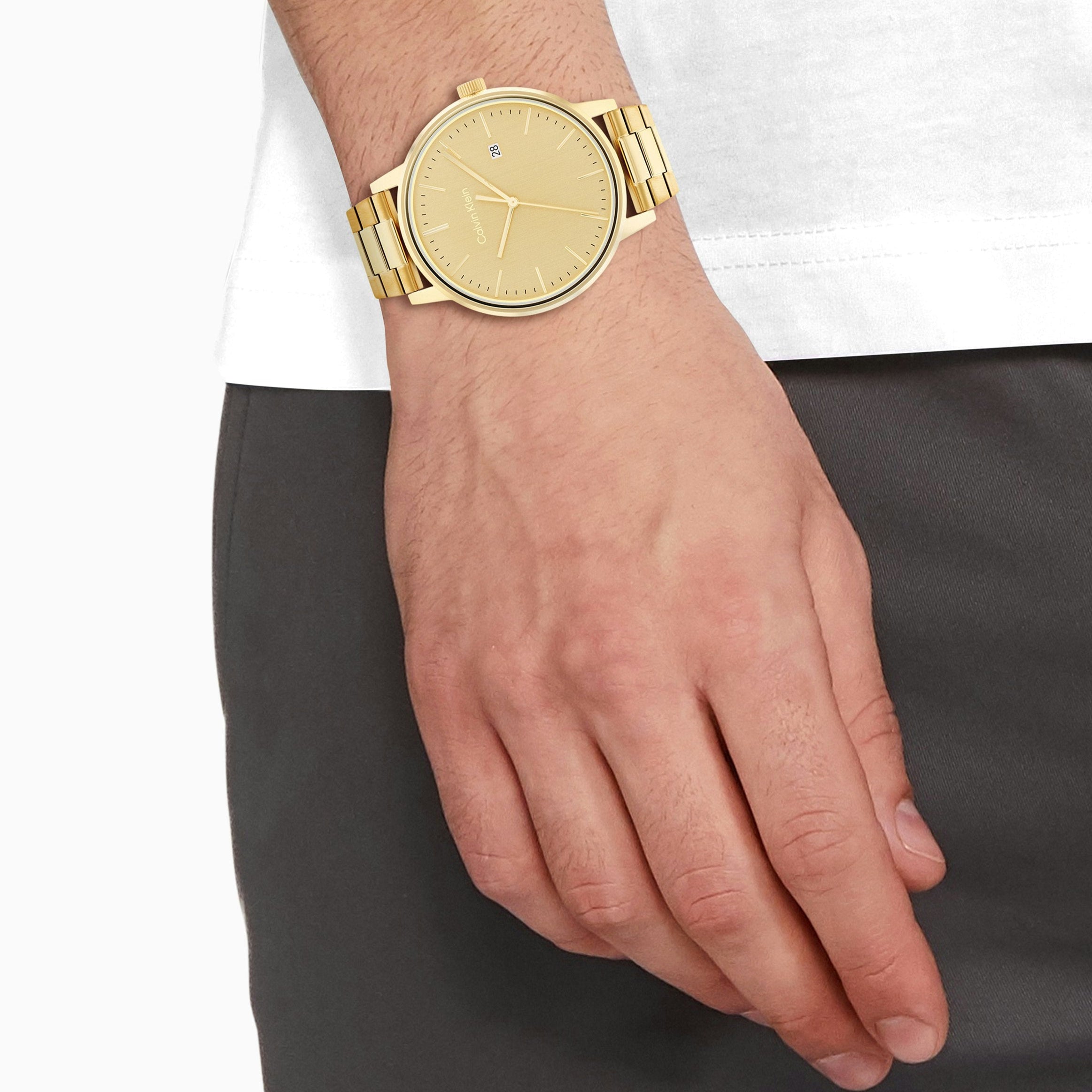Armani Exchange Cayde AX2707 Men's Analog Watch – Gold Dial with Coordinated Gold Stainless Steel Strap