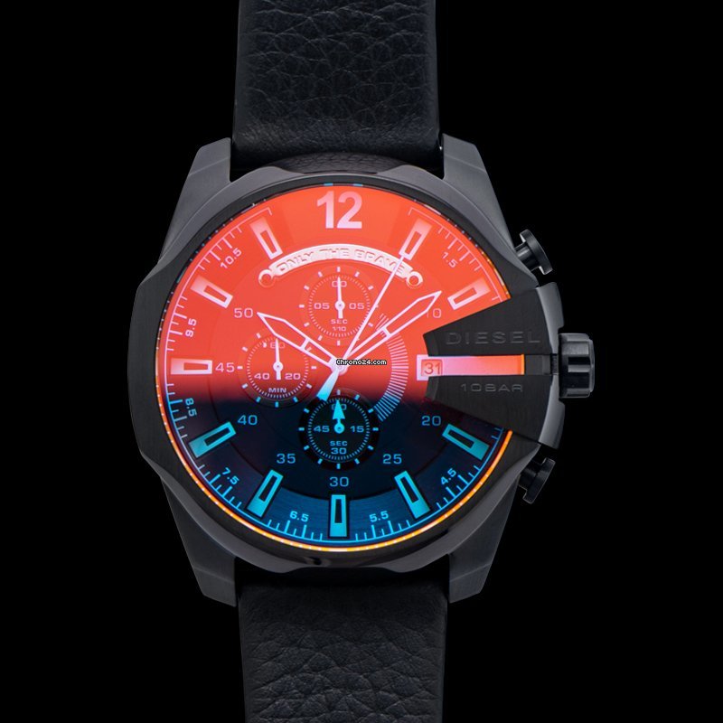 Diesel DZ4323 Mega Chief Chronograph Men's Watch – Black Dial & Black Leather Strap