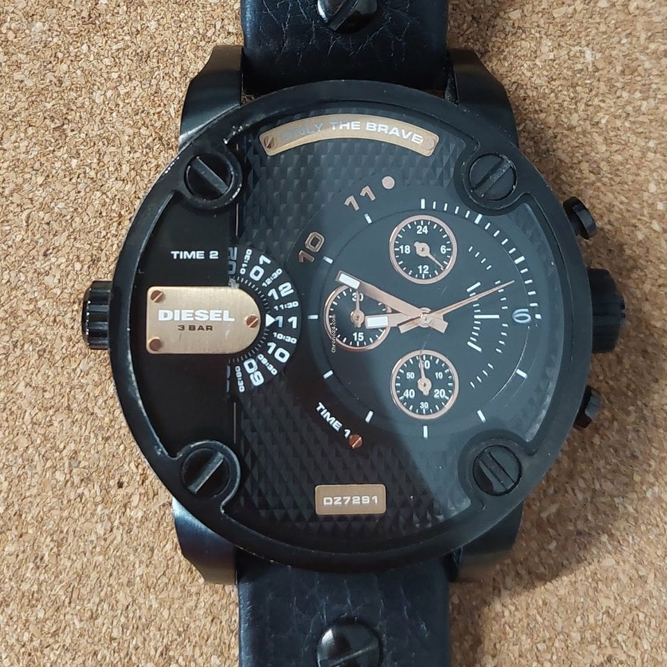 Diesel DZ7291 Little Daddy Chronograph Men's Watch – Black Dial & Black Leather Strap