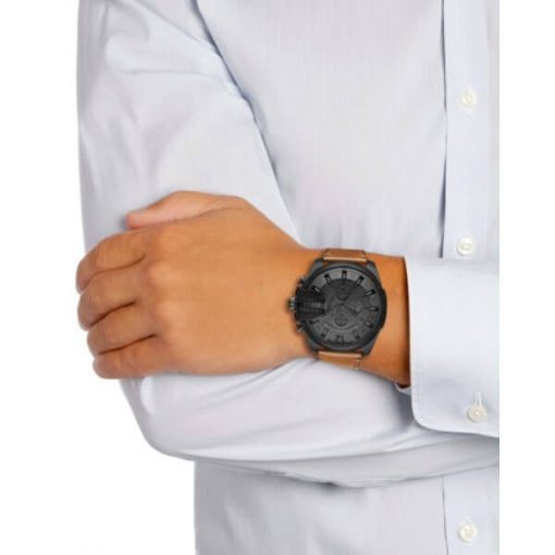 Diesel DZ4463 Mega Chief Chronograph Men's Watch – Grey Dial & Brown Leather Strap