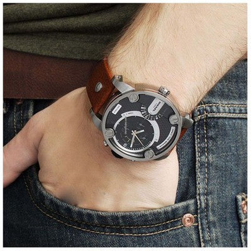Diesel DZ7264 SBA Dual Time Men's Watch – Black Dial & Brown Leather Strap