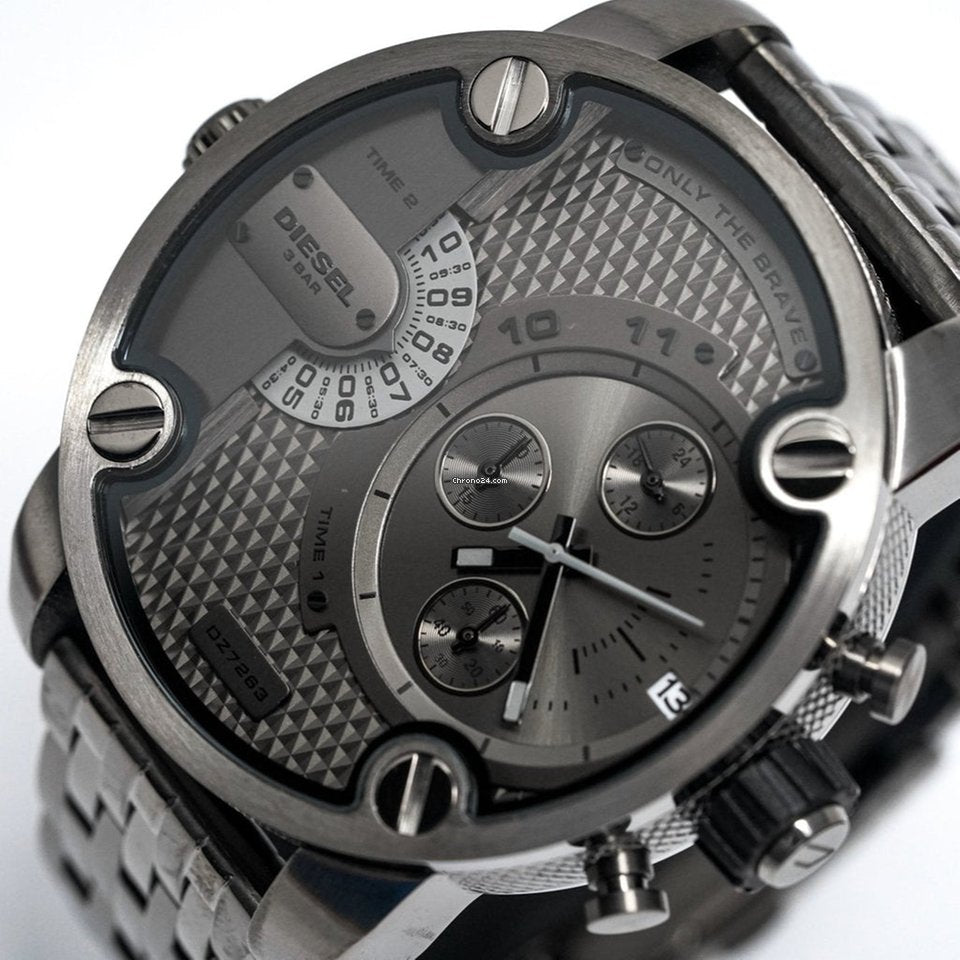 Diesel DZ7263 Little Daddy Dual Time Chronograph Men's Watch – Grey Dial & Stainless Steel Strap