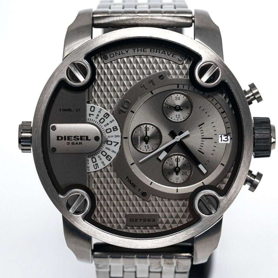 Diesel DZ7263 Little Daddy Dual Time Chronograph Men's Watch – Grey Dial & Stainless Steel Strap