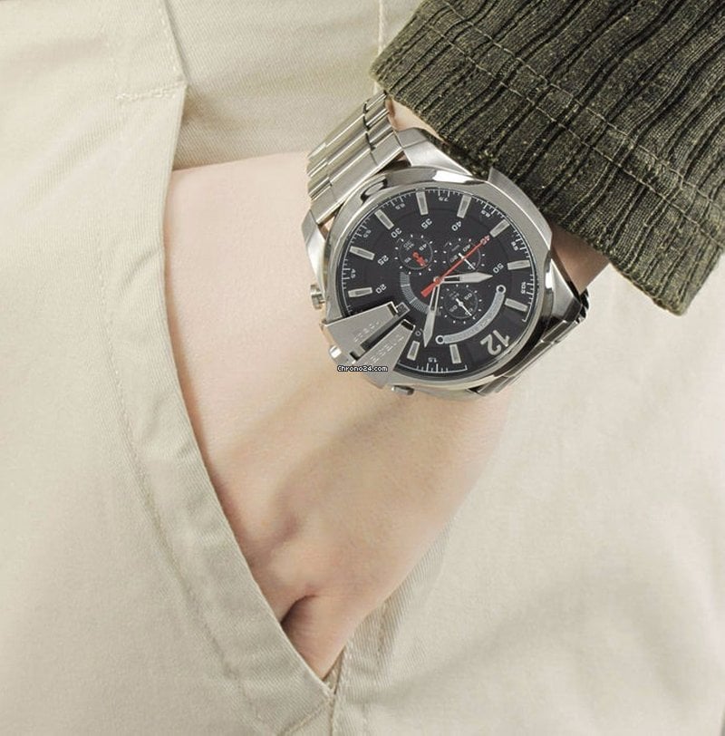 Diesel DZ4308 Mega Chief Chronograph Men's Watch – Black Dial & Silver Stainless Steel Strap